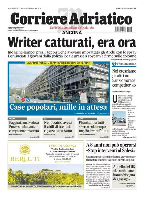 Prima-pagina-corriere adriatico-edizione-di-oggi-15-11-2024